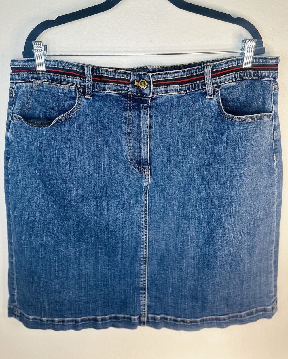 Talbots Ribbon Stripe Denim Plus 18 Pencil Skirt Preppy School Y2K